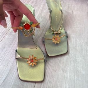 Vintage rare Giuseppe Zanotti Crystal Flower Heel Sandals